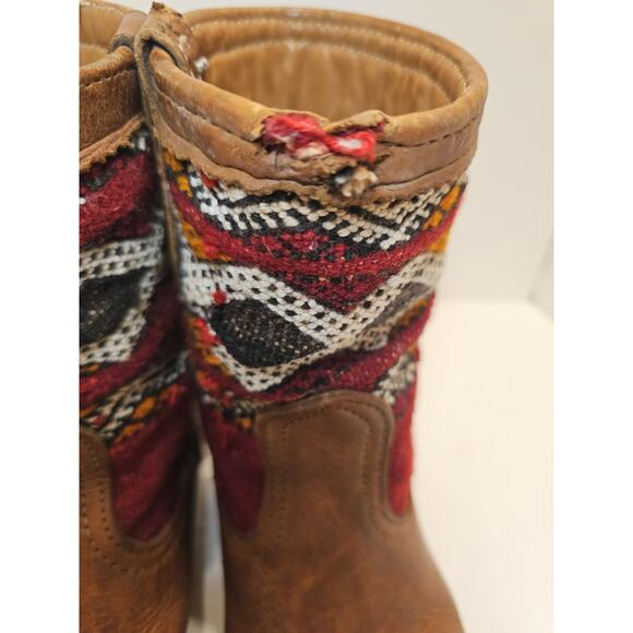 Vintage Kilim Leather Boots Handmade Moroccan Tapestry Size 8 Turk Festival - Picture 8 of 15